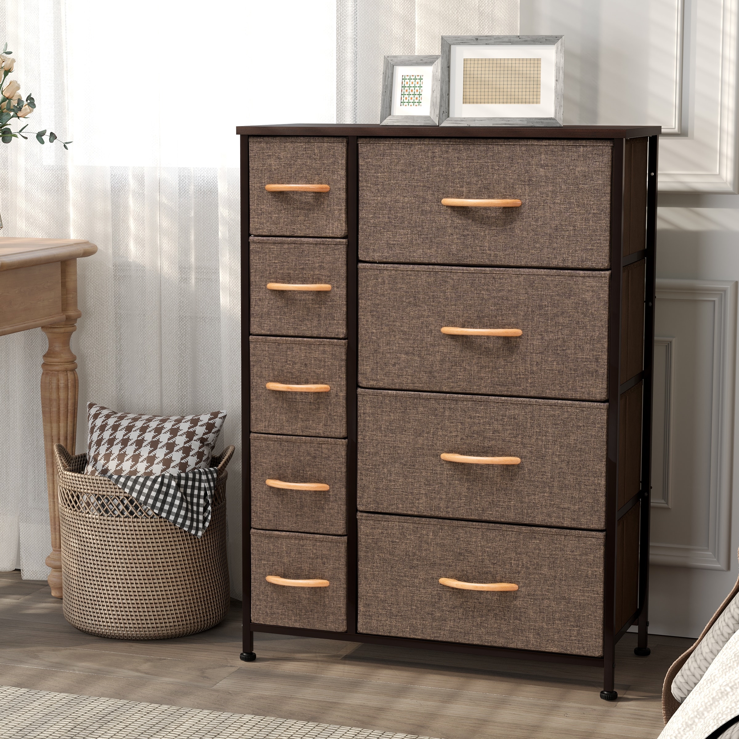 HOMCOM 5 Drawer Fabric Dresser Tower 4 Tier Storage Organizer with