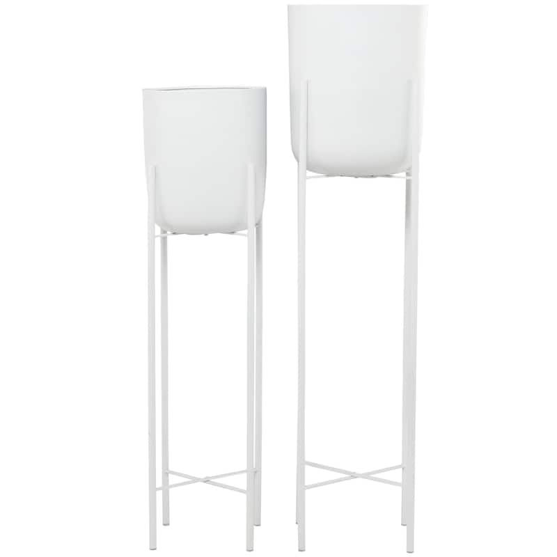 Metal Indoor Outdoor Planter with Removable Stand - Set of 2 Black or White - CosmoLiving by Cosmopolitan - White - 47", 40"H