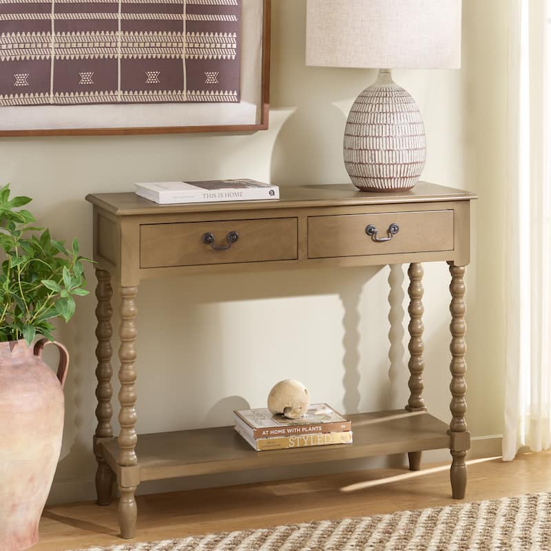 SAFAVIEH Henretta 2-Drawer Console Table - 35.5" W x 13" L x 29.5" H - 35.5" W x 13" L x 29.5" H - 36"W x 13"D x 30"H - Desert Brown