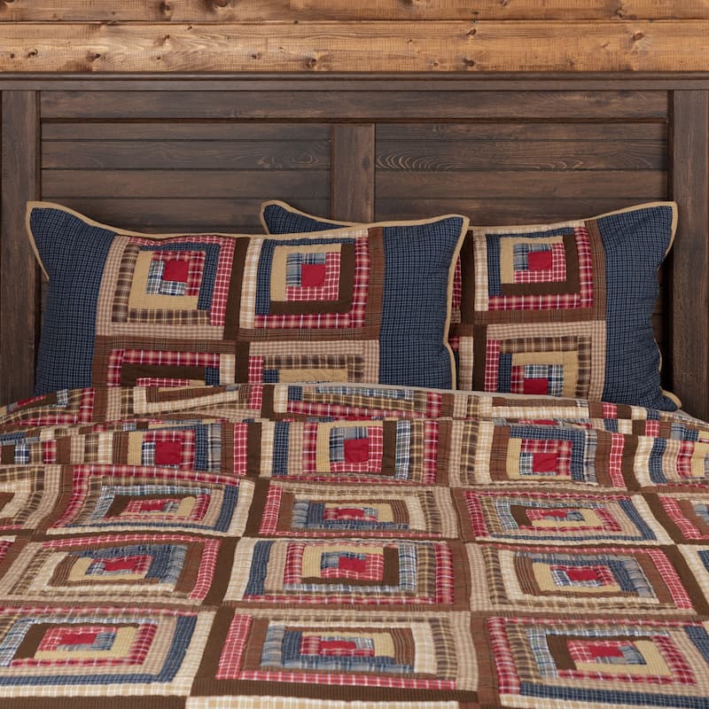 Blue Rustic Bedding VHC Braxton Sham Cotton - King - Apple Red/Navy/Natural
