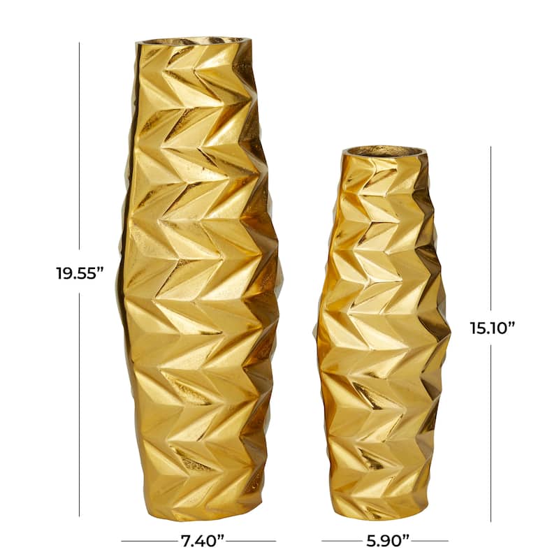 Modern Aluminum Metal Geometric Vase (Set of 2) - Silver, Gold, Black