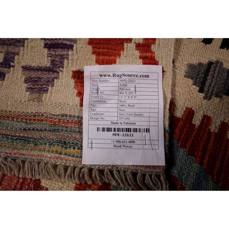 South Western Kilim Area Rug Hand-Woven Wool Carpet - 9'8" x 13'3"
