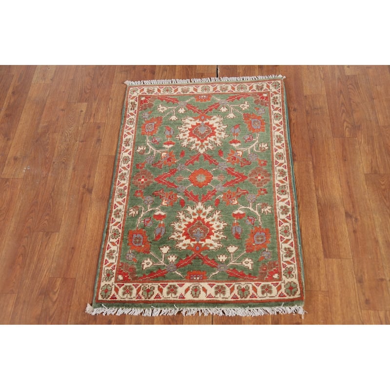 Green Floral Kazak Accent Rug Handmade Wool Carpet - 2'0" x 3'0"