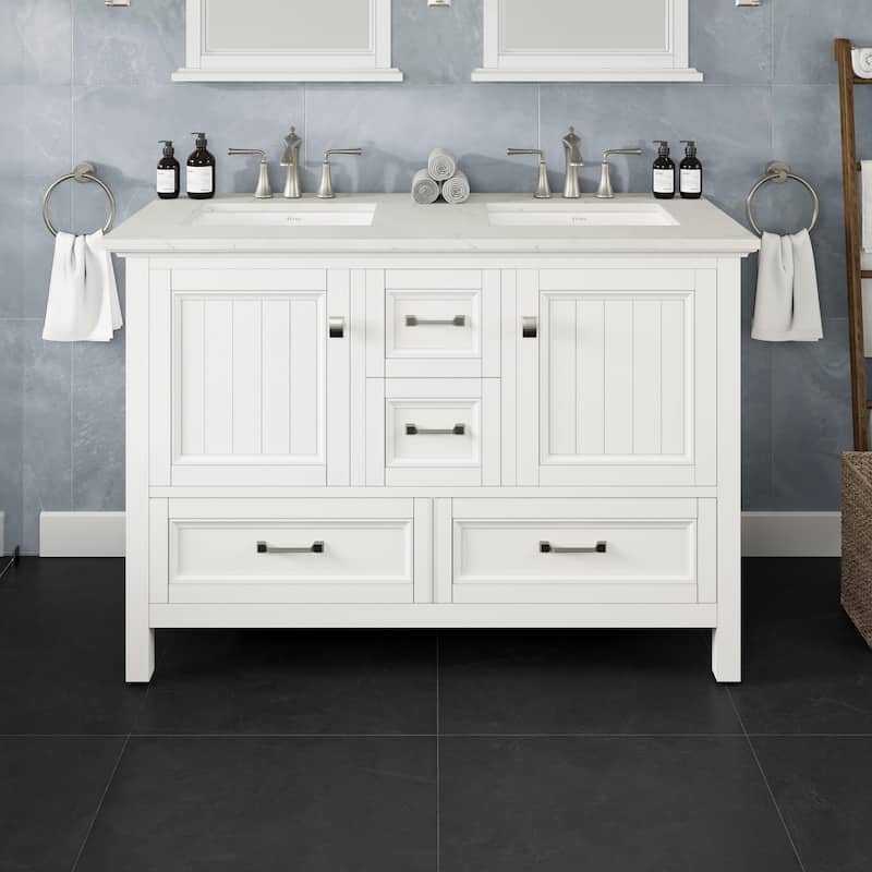 Eviva Britney 48"W White DS Bath Vanity with Carrara Quartz Top