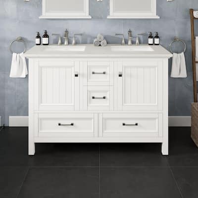 Eviva Britney 48"W White DS Bath Vanity with Carrara Quartz Top