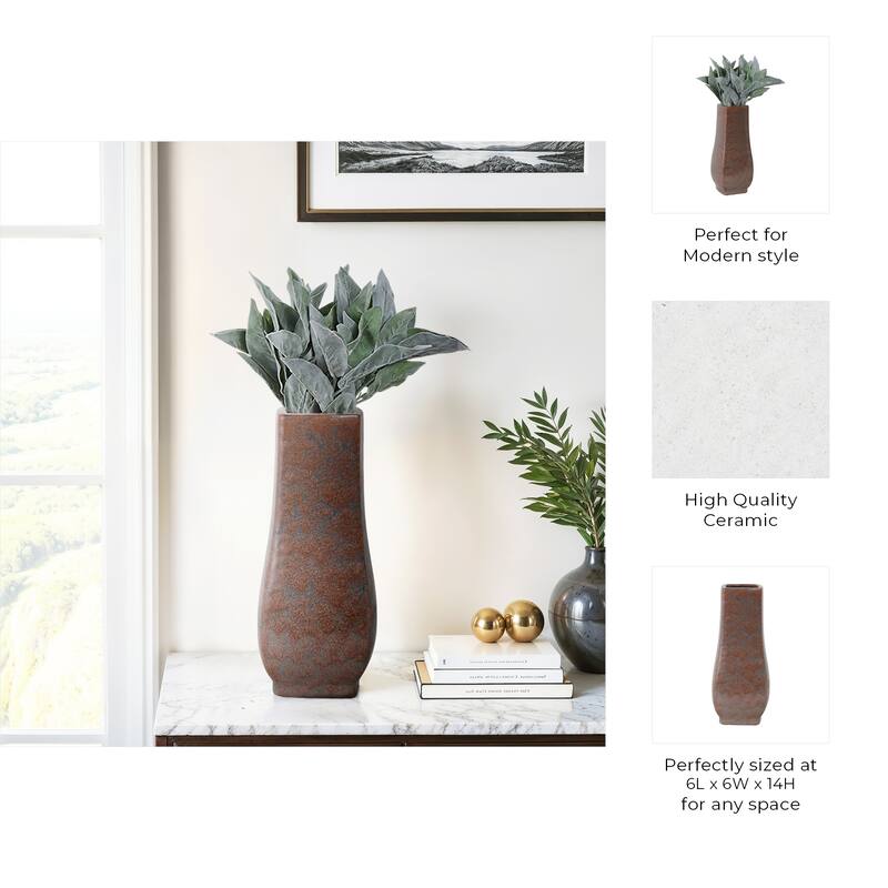 Metal Vase Geometric Textured Design and Sculptural Curved Silhouette