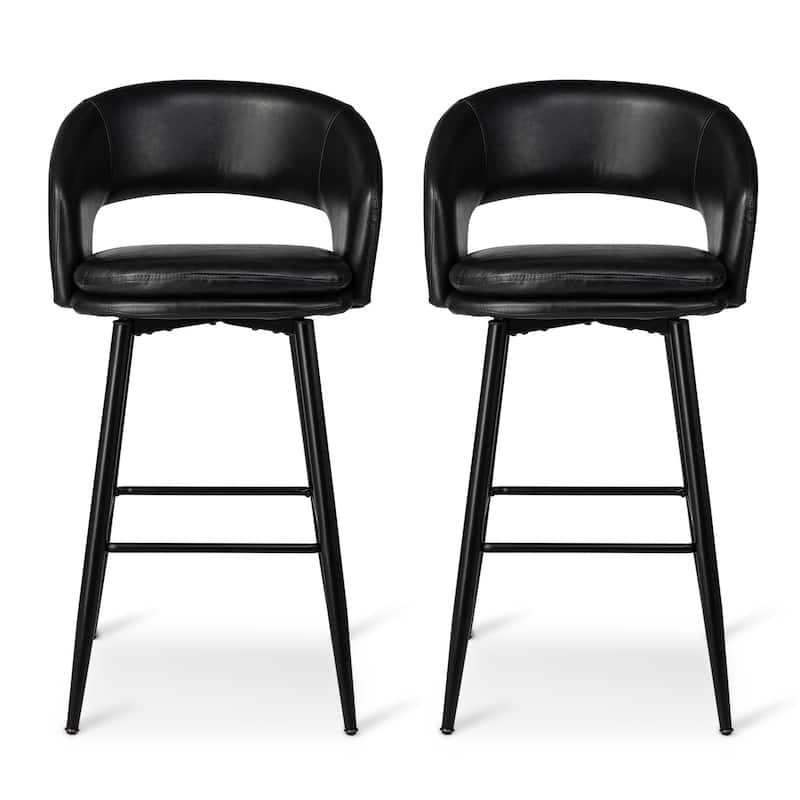 Glitzhome Set of 2 Mid-Century Modern 40.5"H Faux Leather Bar Stools with Nailhead Trim