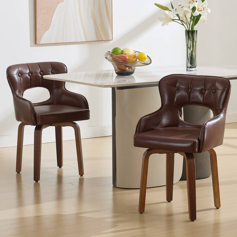 Bentwood Swivel Dining Chairs Set of 2/4/6, Faux Leather Upholstered Chairs Kitchen Chairs - Brown - Set of 2