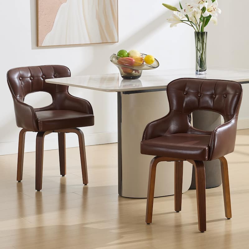 Faux Leather Upholstered Swivel Dining Chairs with Bentwood Legs