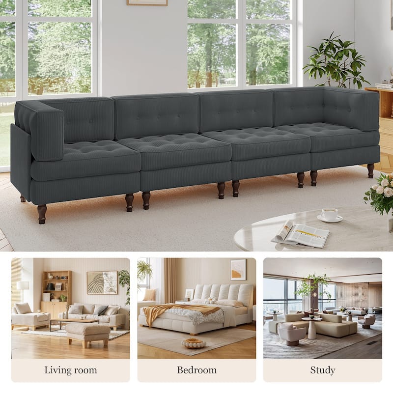 UIXE 4-Piece Corduroy Upholstered Modular Sectional Sofa for Living Room