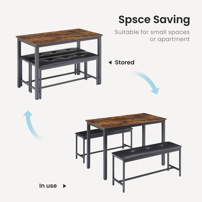 Industrial Kitchen Dining Table Set with 2 Dining Benches