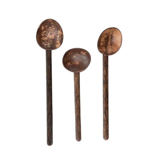 slide 2 of 3, Coconut Shell Spoon with Mango Wood Handle, Set of 3 Styles