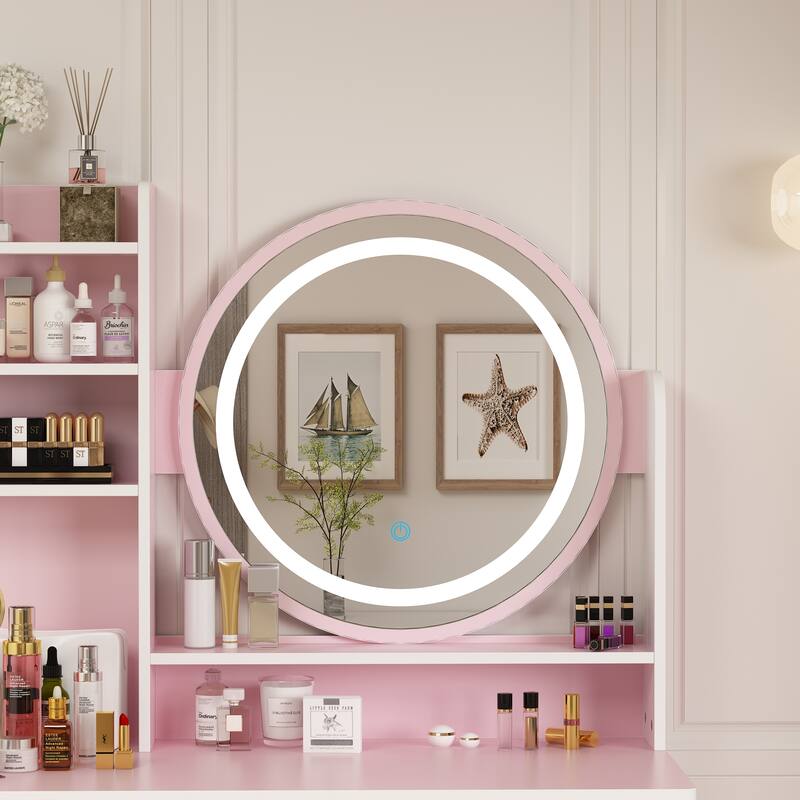 31.5" Wide Makeup Vanity Set with Stool, Mirror,3 Color Light - 31.5"W