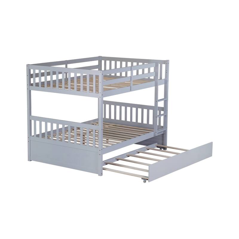 Rubber Wood Frame Bunk Beds with Wheels, Ladder and Safety Guardrails Convertible into 2 Beds - Available with Drawer or Trundle