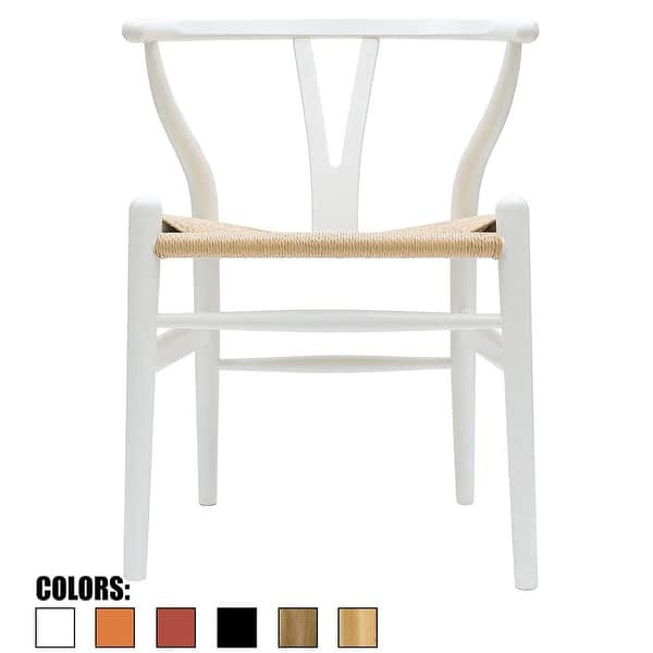 slide 2 of 6, White Modern Wood Dining Chair With Back Y Arms Armchair Hemp Seat For Home Restaurant Office Desk Task Work