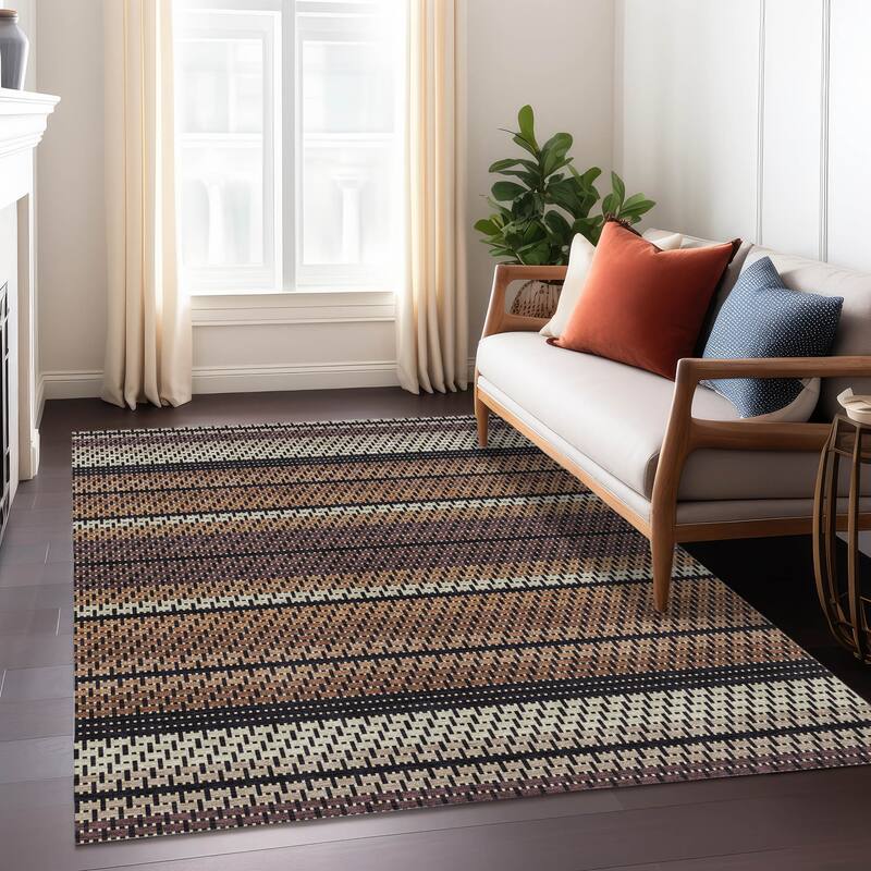 Machine Washable Indoor/ Outdoor Boho Stripe Chantille Rug