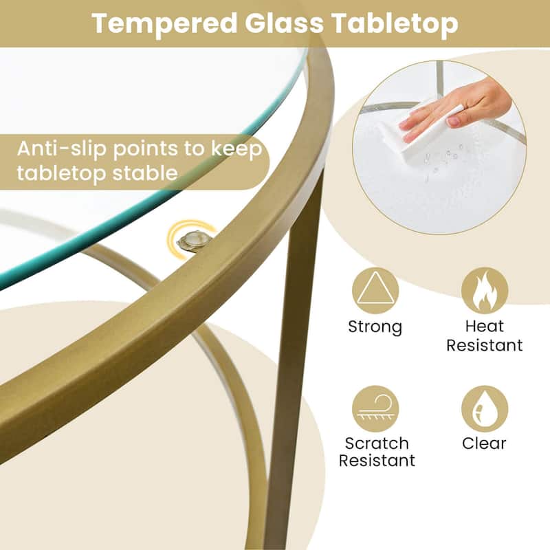 Costway 36'' Round Coffee Table Tempered Glass Tabletop Metal Frame - See Details