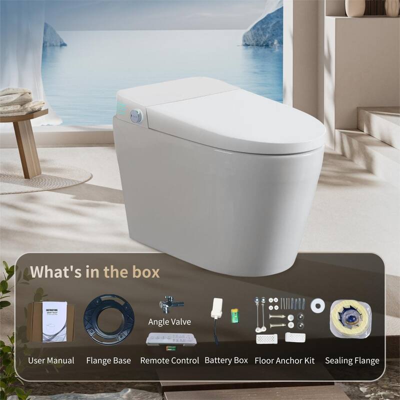 Modern Tankless Bidet Toilet with Auto Flush, Heated Seat and Remote