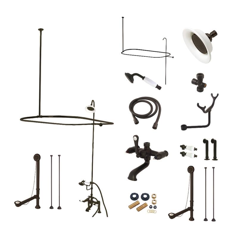 Vintage Clawfoot Tub Faucet Package with Shower Enclosure in Oil Rubbed Bronze