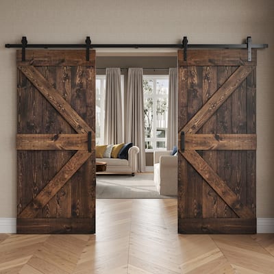 Coast Sequoia 48in/60in/72in/76in/84in x 84in K Series Pine Wood Double Sliding Barn Door With Hardware Kit