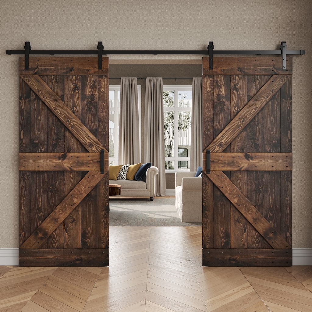 Coast Sequoia 48in/60in/72in/76in/84in x 84in K Series Pine Wood Double Sliding Barn Door With Hardware Kit