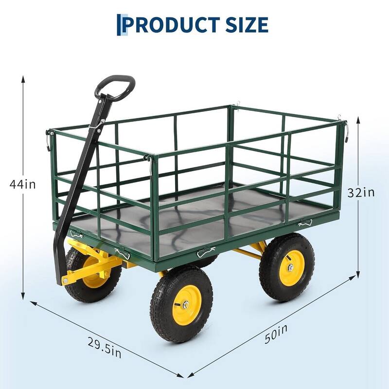 Heavy Duty 3-in-1 Yard Garden Wagon Cart with Removable Side Panels for Outdoor Lawn, Yard, 1500 LB Load