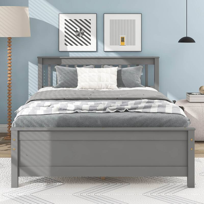 Platform Pine Wooden Bed with Headboard & Footboard
