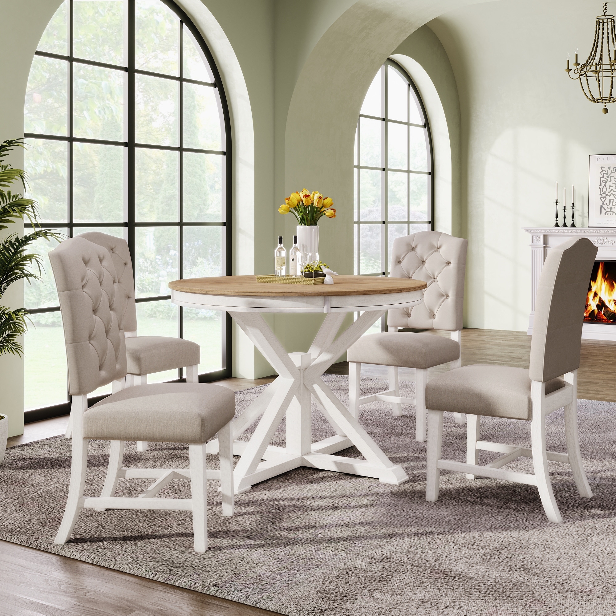 Retro Style Dining Table Set with Extendable Table and 4
