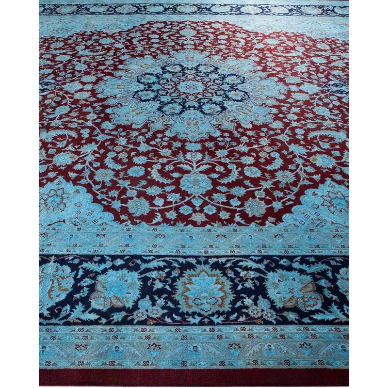 Overton Hand Knotted Wool Vintage Inspired Modern Contemporary Overdyed Blue Area Rug - 10' 3" x 14' 4"