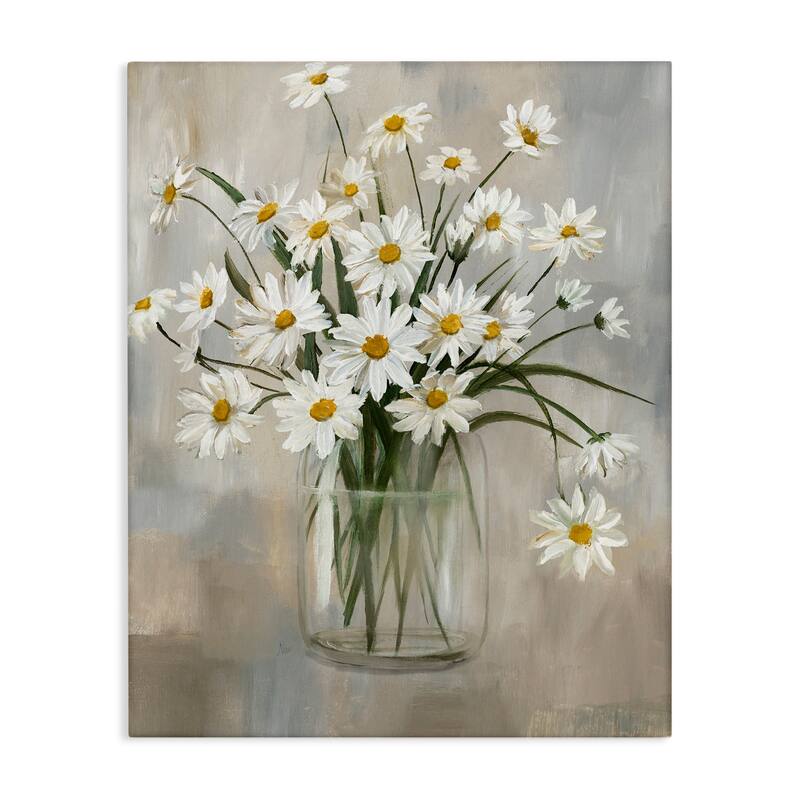Stupell Daisy Bloom Bouquet Potted Flowers Abstract Pattern Canvas Wall Art - Brown - 24 x 30