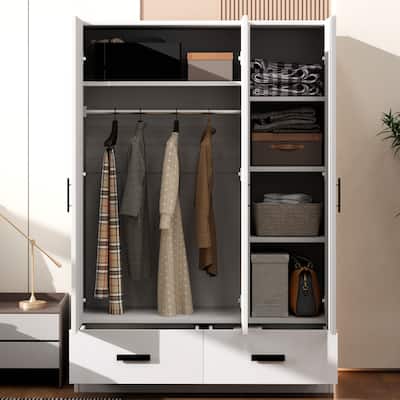 Woodn Armoires Wardrobe Closet with Shelves,Hanging Rod and 2 Drawers,3Door