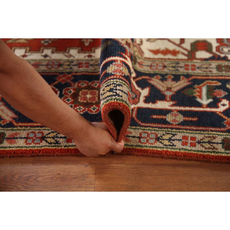 Orange Heriz Serapi Area Rug Handmade Transitional Wool Carpet - 8'11"x 11'8"