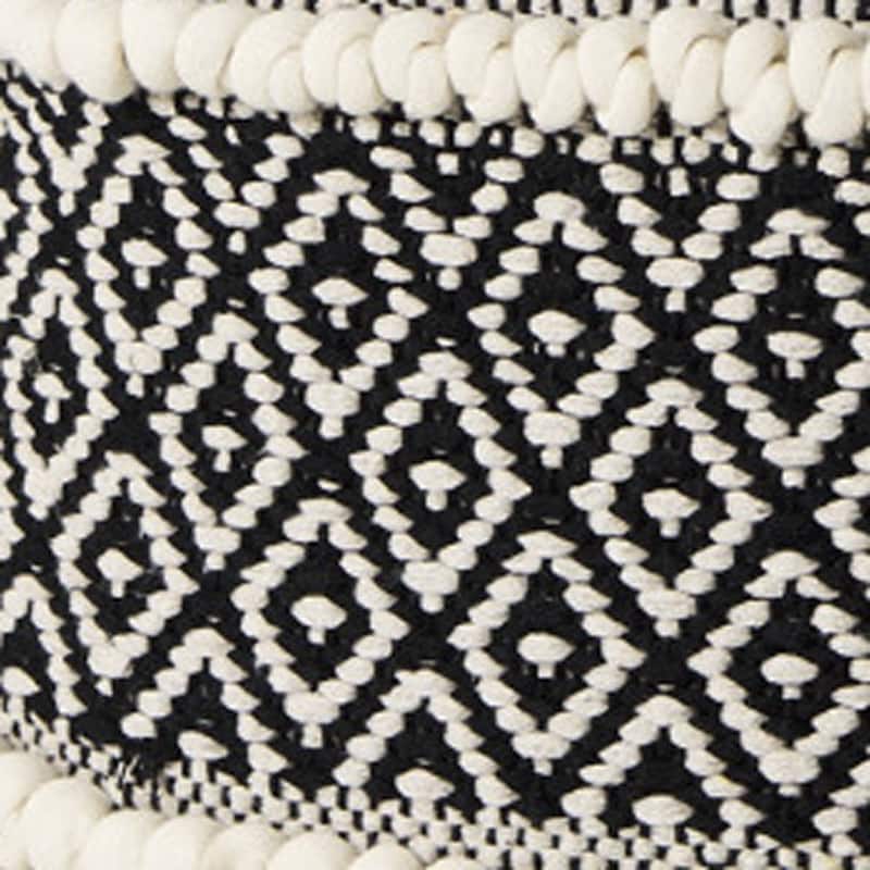 HomeRoots 16" Black Gray and White Cotton Geometric Pouf Ottoman