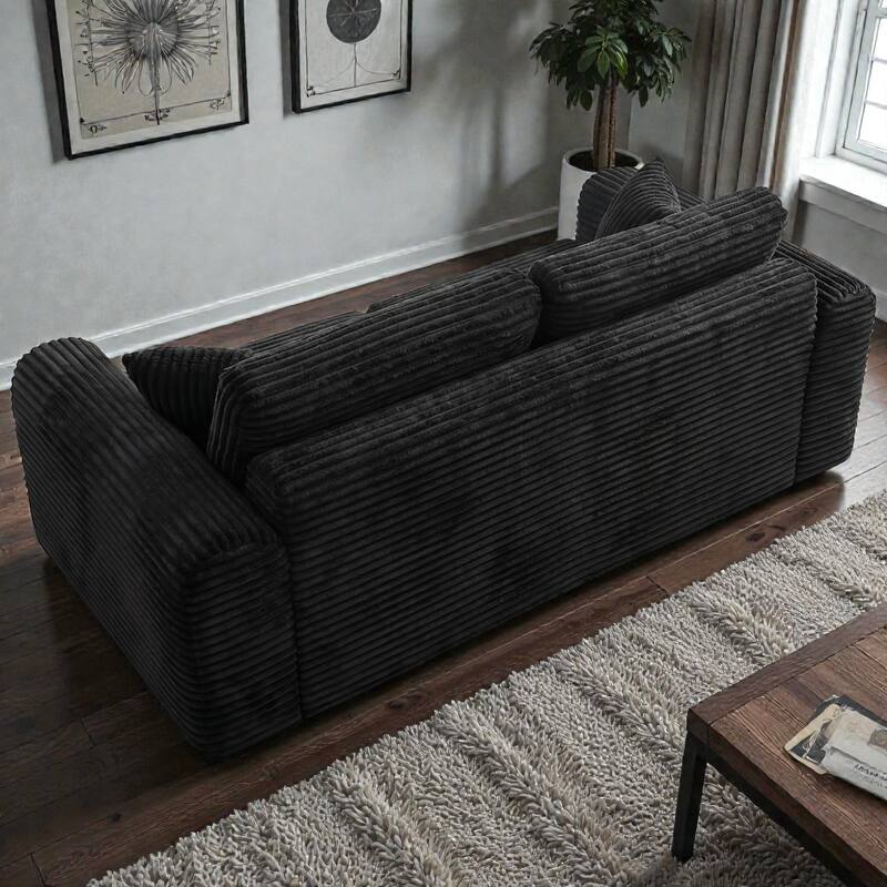 3 Seater Cloud Couch, Corduroy Boneless Sofa in a Box, Deep Seat Floor Sofa with Pillows for Living Room