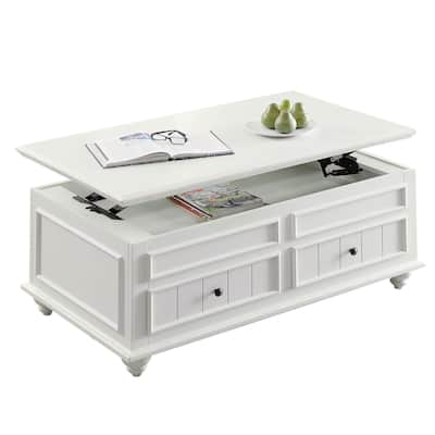 48 Inch Coffee Table, Lift Top Function, 2 Drawers, White Poplar Wood