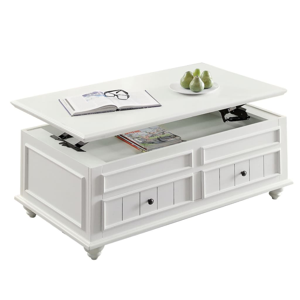 48 Inch Coffee Table, Lift Top Function, 2 Drawers, White Poplar Wood