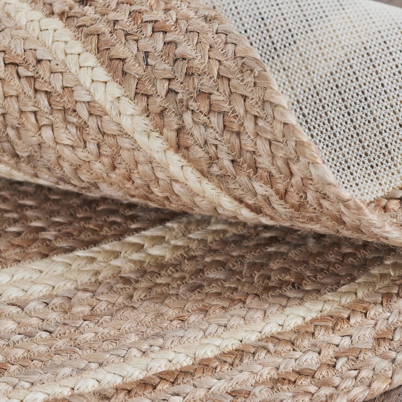Natural & Creme Jute Rug w/ Pad 3ft Round - 3'6"