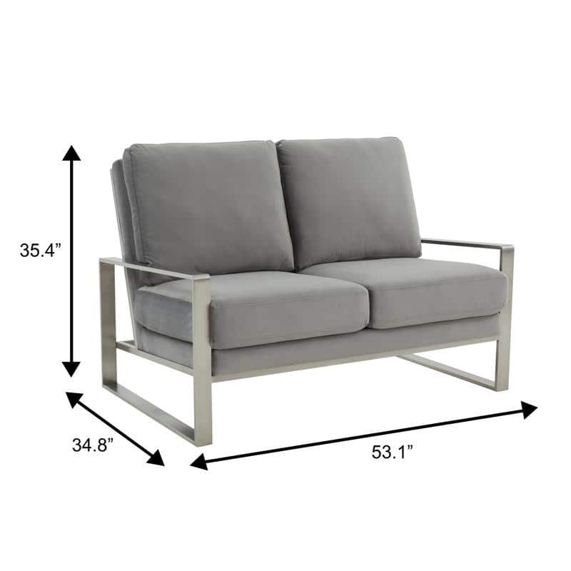 Jefferson Modern Velvet Two-Seater Sofa Accent Loveseat with Brushed Silver Stainless Steel Base for Living Room Office Lounge