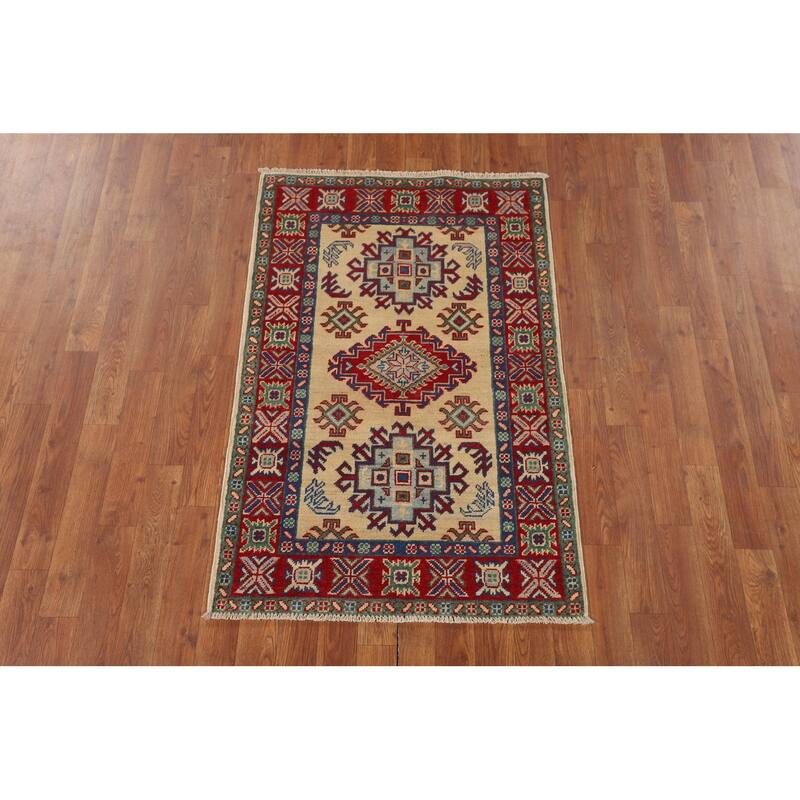 Kazak Foyer Rug Hand-Knotted Oriental Beige Wool Carpet - 2'8" x 4'1"