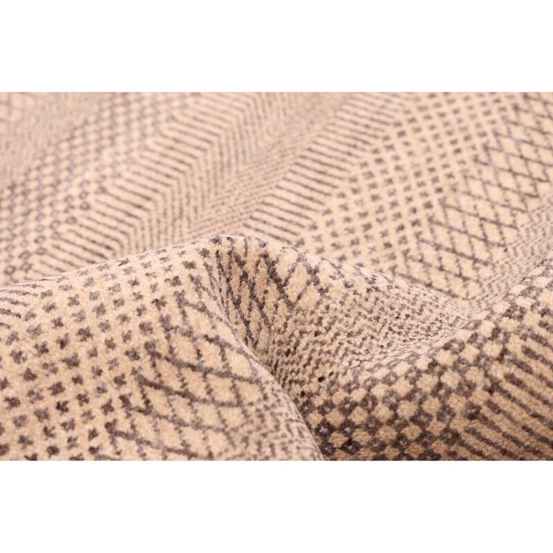 ECARPETGALLERY Hand-knotted Finest Silk Shadow Tan Viscose, Wool Rug - 5'11 x 8'10