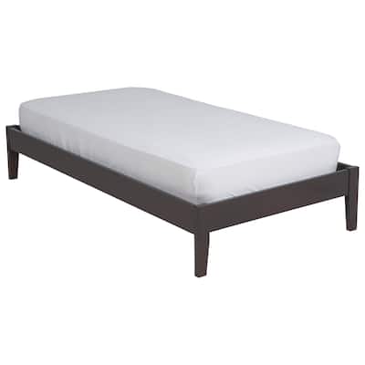 Evelyn Low Profile Twin Size Platform Bed, Slats, Rich Espresso Brown Wood