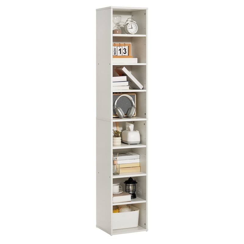 71" White Wooden Narrow Bookshelf with Height Adjustable Shelf and Open Bookcase - 13.0 x 11.8 x 70.9 in