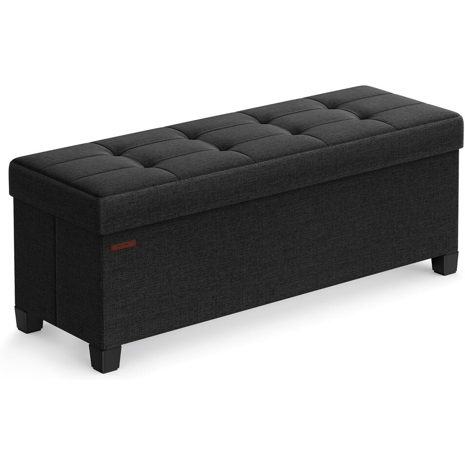 Foldable Storage Ottoman Bench, 15x43x15.7", Footrest & Chest, 660 lb Capacity, for Living Room, Bedroom, Entryway, Black