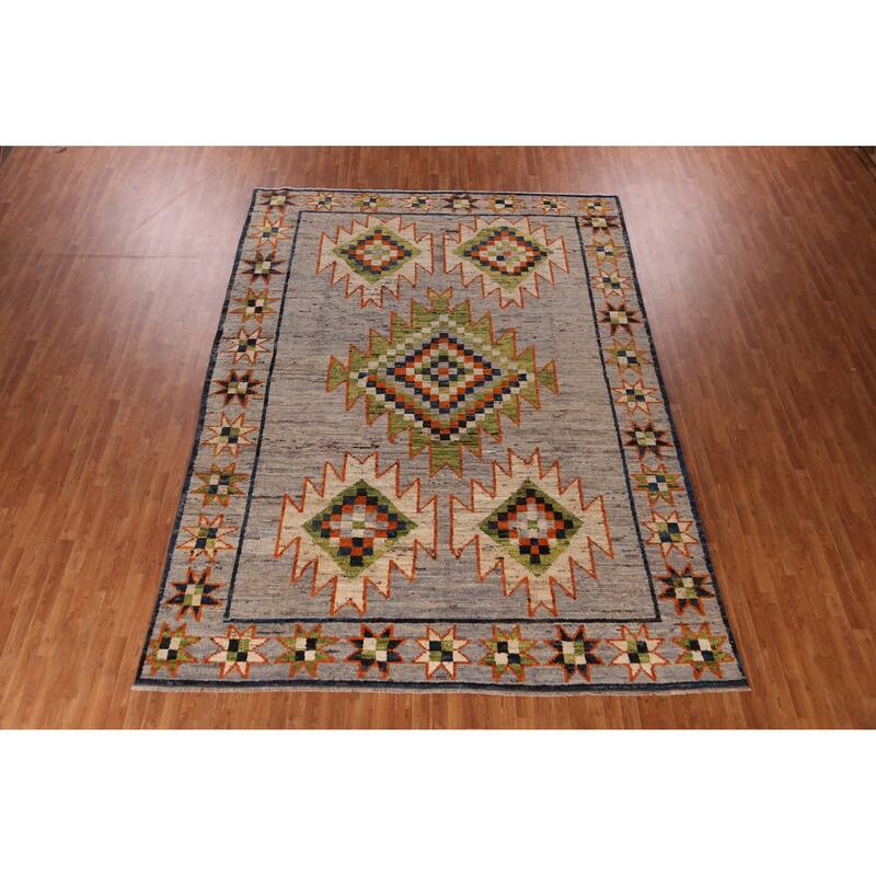Geometric Moroccan Oriental Area Rug Hand-Knotted Oriental Wool Carpet - 9'8" x 13'4"