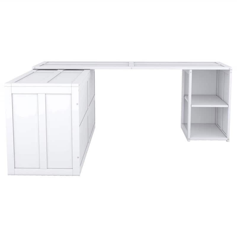 Queen Size Mobile Murphy Cube Cabinet Bed with Rotable Desk, Solid Wood Murphy Bed Chest Platform Murphy Bed for Guest Room