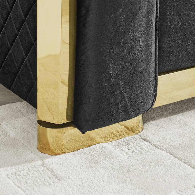 84" 3-Seater Velvet Button Tufted Sofa with Gold Steel Decoration