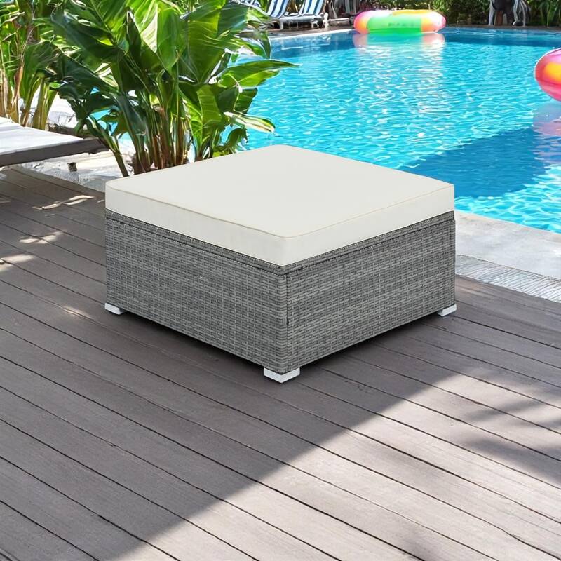 8-Piece Outdoor PE Wicker Patio Furniture Set, Modular Rattan Sectional Sofa with Ottomans for Garden, Backyard, or Poolside