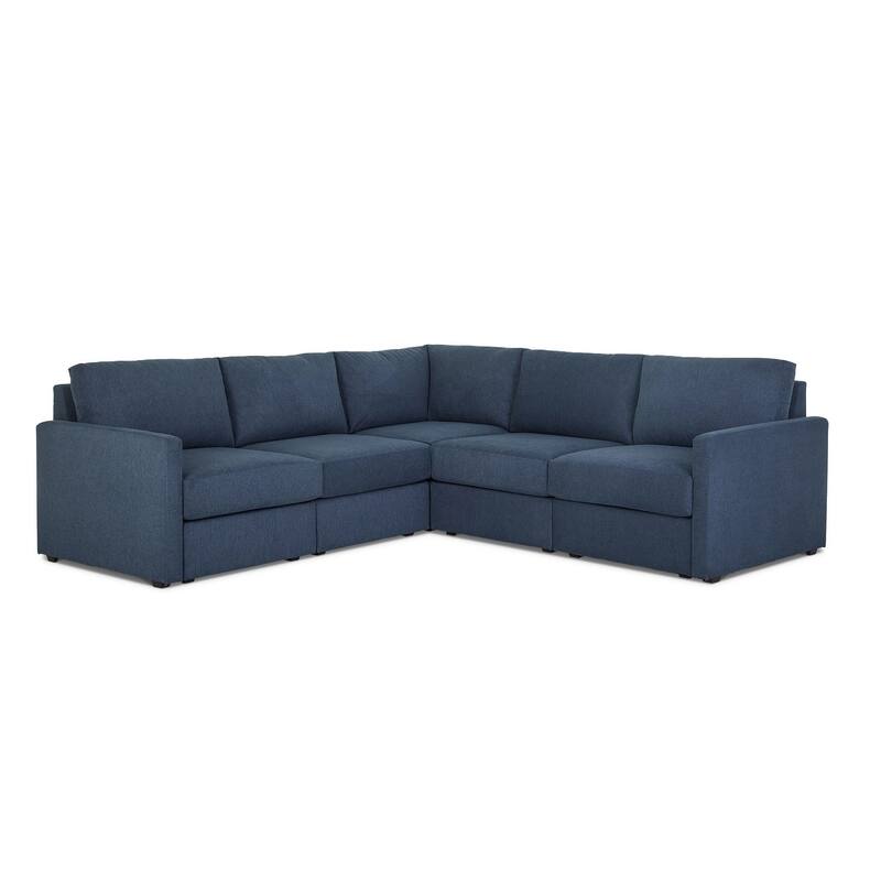 Flex Taupe Fabric 5-Seat Sectional with Narrow Arm and Storage Ottoman - 102" x 35" x 102"