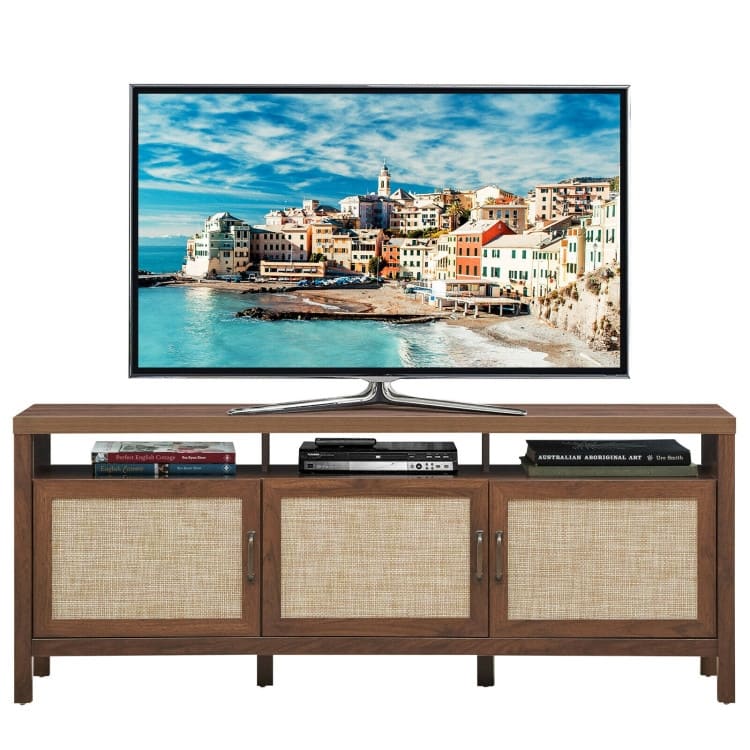 TV Entertainment Center for 65-Inch TVs with Solid Wood Legs and Shelves - 62" x 17.5" x 24.5"