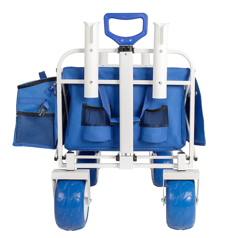 Beach Wagon Cart with Rod Holders and 9" All-Terrain Wheels, 500lbs Heavy Duty Collapsible Folding Wagon, Adjustable Handle